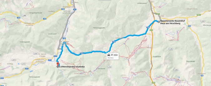 Lichtenštejnská soutěska - cesta autem - Český penzion v Alpách